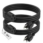 PLUGTUL 3 FT Extension Cord Black, 2 Pack Short Power Cord, Indoor/Outdoor 16 Gauge 3 Prong Grounded Wire ETL Listed, 13A 1625W 125V SJTW