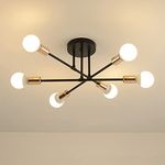 Hudi Fyier Modern Chandelier Light Fixtures, 6 Lights Modern Semi Flush Mount Ceiling Light, Chandelier Lighting for Living Room Bedroom Dining Room Kitchen Office (Black with Gold)