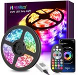 NEXillumi 25ft LED Strip Lights, APP Control Music Sync Color Changing LED Light Strip, SMD 5050 RGB LED Tape Lights with IR Remote (APP+Remote+Mic+3-Button Switch).