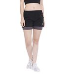 CHKOKKO Double Layered Sports Gym Workout Running Shorts for Women Grey S