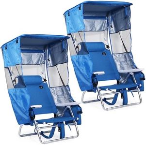 Nice C 5 Position Reclining Backpack Beach Chair with Canopy (Blue, 2 Pack)