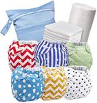 Reusable Nappies - Eco Friendly and Chemical Free Cloth Nappies - Includes 6 Washable Baby Diapers, 6 Bamboo Nappy Inserts, 1 Roll of Biodegradable Nappy Liner, Wet Bag