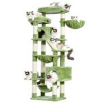 Heybly Cat Tree，71-Inch Tall Tower for Indoor Cats with 2 Perches, 2 Big Condos, 2 Hammocks, Basket, Scratching Pad，Large Cat Furniture and Condo, Green HCT034GR