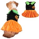 ANIAC Halloween Dog Dress for Small Medium Dog Pumpkin Cat Costume Warm Puppy Clothes with Collar Funny Dog outfit Pet Halloween Costume for Dog Cat,Orange,Black (X-Large, Pumpkin dress)