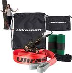 Ultrasport 15m Slackline Advance with Ratchet Incl. Carrying Bag, Slackline for Beginners, Children and Families, Available with Tree Protection, Slackline Set, Fitness Slackline