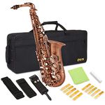 LyxJam Alto Saxophone E Flat Brass Sax Kit, Professional Sound, Complete Accessories, Ideal for All Players, Includes Hard Case, 10 Extra Reeds, Strap, Gloves, Cleaning Kit & More, Antique Red Finish