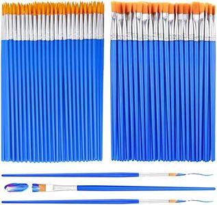 Anezus Small Paint Brushes Bulk, 100 Pcs Paint Brushes for Kids Acrylic Paint Brushes Set with Flat and Round Pointed Paint Brushes Craft Paint Brushes for Classroom Watercolor Canvas Face Painting