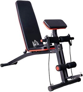 HOMCOM Banc de musculation pliable inclinable réglable 160L x 54l x 106H cm sangles élastiques + support haltères inclus acier noir rouge