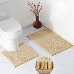 LUFENG Bath Mat Set 2 Pieces, 20 * 31'' Bathroom Mat and 20 * 20'' U Shape Toilet Rug with Non Slip Adhesive Bottom, Bath Rug for Floor Tub Shower Bedroom, Machine Washable (Camel)