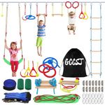 55FT Ninja Warrior Obstacle Course for Kids with 12 Obstacle Course Accessories-Swings, Monkey Bars, Arm Trainers and More, Suitable for Boys and Girls Over 5 Years Old-440 lbs Weight Capacit