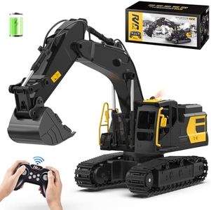 1:18 Remote Control Excavator Construction Toys for Boys, [2025 Upgraded]2.4GHz RC Excavator Toy with Metal Shovel for Boys 6+ Kids Birthday, Dual Batteries/100+Mins/Spray/Sound/Light/11-Channel