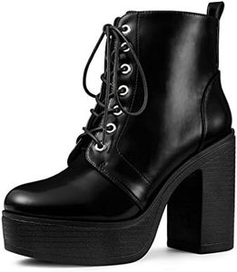 Allegra K Women's Platform Chunky High Heel Lace Up Black Combat Boots - 7.5 M US