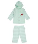 Little Buds Unisex Born Baby Kids Cotton Jacquard Pattern Hooded Top and Pyjama Set (Green, 12-18 Months)