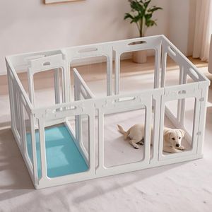 Qoility 12 Panels Clear Dog Playpen, Modular 2 Room & Toilet Area, Height 30", Ideal for Small & Toy Dogs, White