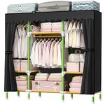 YOUUD 57 Inches Portable Closet Wardrobe Closet Clothes Organizer with 3 Storage Shelves and 3 Hanging Rods, Cloth Closet of Colored Rods Black Cover Quick and Easy to Assemble,Strong and Durable