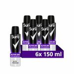 Sure Men Active Dry Anti-perspirant Deodorant Aerosol 48h protection anti-perspirant deodorant spray for effective sweat and odour protection 6x 150 ml