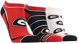 TCK Georgia Bulldogs No Show Socks Full Field 3 Pack (Black/Red/White, Large)