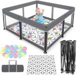 Foldable Baby Playpen with Mat - Portable, Spacious & Sturdy Play Yard for Babies and Toddlers, Quick 1-Minute Setup, Travel-Friendly, Safe & Durable for Indoor and Outdoor Use (Grey, 50x50 inches)