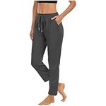 HAOLEI Tracksuit Bottoms for Women UK Ladies Cotton Straight Leg Pants Running Joggers Sweatpants Drawstring Waish Loose Sports Gym Trousers with Pockets