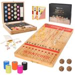 Asmako Horse Race Board Game Foldable Horse Racing Board Game with 11 Metal Horses, 4 Solid Wood Dice, 2 Boxes of Cards, 100 Chips, Log Color Board Game Set The Best Gift for Friends, Families