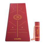 WiseLife TRUE Body Lotus Alignment Yoga Mat + Sleek Yoga Strap for Men & Women | Non-Slip, Extra Wide TPE Exercise Mat for Home, Pilates, Gym & Fitness (Wine 10mm)