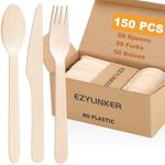 (150 Count) Disposable Wooden Cutlery Set - Alternative to Plastic, Eco Friendly, Biodegradable, Compostable Cutlery Set - 50 Wood Spoons, 50 Wooden Knives & 50 Wooden Forks Disposable Utensils Set