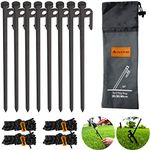 Metal Tent Stakes Heavy Duty 12 Inch 8 Pack with Camp Rope Guy Lines, Metal Stake For Ground, Canopy, Tarps, Sand Anchors for Camping, Picnics, or Yards, Reinforced Nail Heads Camping with Storage Bag