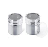 WchoeSS 2Pcs Flour Sugar Salt Shaker - 7oz Stainless Steel Chocolate Powder Shaker, Fine Mesh Flour Duster for Baking Cooking, Icing Sugar Salt Cocoa Flour Coffee Shaker Sifter for Kitchen Craft