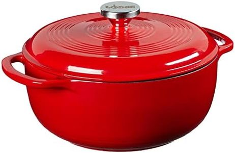 Lodge 4.5 Quart Enameled Cast Iron Dutch Oven with Lid – Dual Handles – Oven Safe up to 500° F or on Stovetop - Use to Marinate, Cook, Bake, Refrigerate and Serve – Solid Red