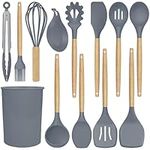 Aunly 13-Pcs Set of Non-Stick Silicone Spatulas with Wooden Handles - Heat-Resistant, Perfect for Cooking and Baking, Dishwasher Safe Non-Toxic Gadgets and Tools for All Your Cooking Needs