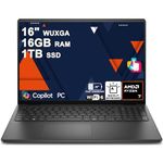 Dell 16 Laptop 16" FHD+ Touchscreen AMD 8-core Ryzen 7 250 16GB RAM 1TB SSD Backlit Wi-Fi6 for Creator Designer Business Professional Work Win11 (Renewed)