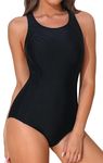 Charmo Women's One Piece Swimmsuit Sports Swimming Costume Padded Exercise Swimwear Black