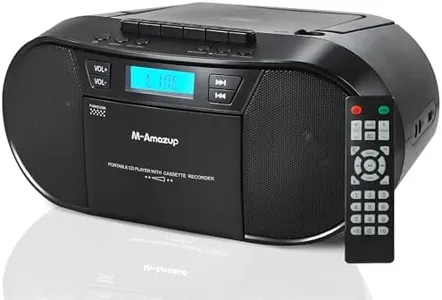 M-Amazup Boombox CD Player Portable, Cassette Player Combo with CD MP3 Bluetooth AUX TF USB FM Radio AC/DC Powered, Boom Box with Remote Control, Headphone Jack, Stereo Sound for Home,Kids,Gift