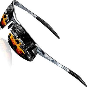 SIPLION Men's Driving Polarized Sport Sunglasses Al-Mg Metal Frame Ultra Light 8177 Grey
