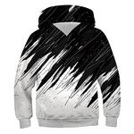 Kinberr Hoodies for Boys Girls 3D Cool Long Sleeve Pullover Hoody Top Black White Graffiti Hooded Sweatshirt with Pocket for Home