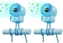 2 Pack Multifunctional Portable Stroller Fan 4 Speed 6600rpm High Speed Usb Rechargeable Personal Mini Handheld Fan Extended Tripod for Desktop Winding Kids Bed Treadmill Bike Golf Cart Outdoor Travel