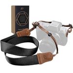 Padwa Lifestyle Black Camera Strap - 1.5" Vintage Woven Cotton Crazy Horse Leather Cowhide Head Camera Straps for All DSLR Cameras, Great Gift for Men & Women Photographers