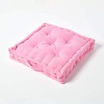 HOMESCAPES - Plain Pink - 100% Cotton - Floor Cushion - Soft Baby Pink - 40 x 40 x 8 cm Square - Indoor - Garden - Dining Chair Booster - Seat Pad Cushion