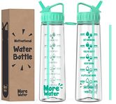 More Water Bottle With Straw, Motivational Time Markings 900ml - Drinking Tracker Bottles - Times to Drink - BPA Free Sports Bottles