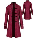 niyokki Mens Embroidered Tailcoat Victorian Vintage Steampunk Jacket Medieval Vampire Cosplay Gothic Halloween Costume(Red XL)