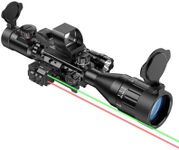 MidTen 4-16x50 AO Scope Combo with Green/Red Dual Laser Sight, 5-in-1 Combo with Dual Illuminated Optics Scope & 4 Reticle Holographic Sight & Dual Color Laser Sight & Flashlight & Mount