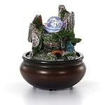 Dyna-Living Tabletop Water Fountain,Environmental Resin Meditation Fountain,Desktop Fountain,Indoor Waterfall Feature with Crystal Ball and Light for Home Office Decor Relaxation 6.3''X6.3''X7.9''