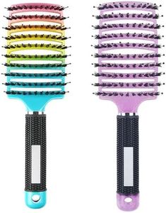 2Pcs Boar Bristle Hair Brush, Wet & Dry Hair Brushes, Curved and Vented for Wet and Dry Detangling Hair Brush for Women Long, Detangling Long Curly Thick Hair for Women, Men & Kids (A)