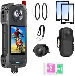 Flymile Insta 360 X5 Utility Cage/Carrying Case (Frame + Lens Cap) Lens Guard/2 Pack Screen Protector Accessories Kit, Tempered Film Glass Metal Cover Portable Bag for Insta360 X5 Protective Bundle