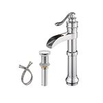 Aquafaucet Waterfall Faucet Chrome Pop Up Drain Assembly Stopper Spout Single Handle Lever One Hole Bathroom Commercial