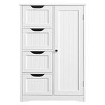 Yaheetech Wooden Floor Cabinet, Side Storage Organizer Cabinet Unit Hallway Entryway Cabinet with 4 Drawers and 1 Cupboard, Free Standing Storage Organizer for Living Room/Bathroom/Kitchen, White