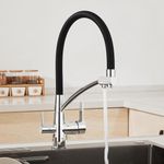 Plantex Brass Kitchen Sink Tap | Spring Pull Out tap for Kitchen Sink | Sink Tap with Dual Function with 360° Swivel Spout Kitchen Faucet-(Black & Chrome)