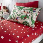 Happy Linen Company Girls Boys Kids Christmas Dinosaur Glow In The Dark Taupe Natural Single Fitted Sheet