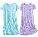 BERDITH 2 Pack Nighties for Women Nightdress Ladies Cotton Blend Nightie Soft Night Dress Womens T Shirt Nightdresses Summer Plus Size Nightwear Sleep & Lounge UK 22-24 butterfly Mum Mummy