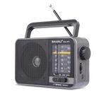 Portable Battery Radio - Retro AM/FM/SW Transistor Radio with 5W Speaker | USB-C & Battery Powered for Emergency, Camping & Home | Rechargeable | Easy to Use - BJL-671 (Grey)